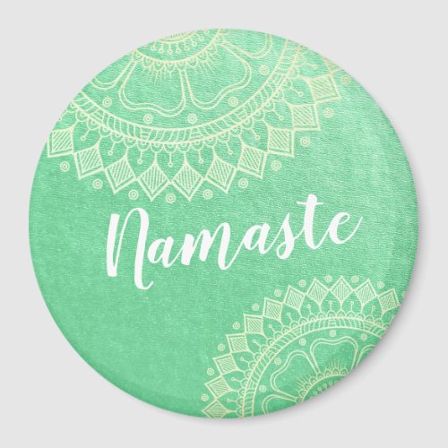 Yoga Meditation Instructor Green Gold Foil Mandala Magnet