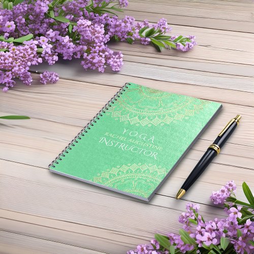 Yoga Meditation Instructor Green Gold Foil Mandala Notebook