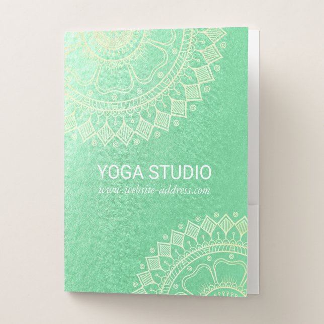 Yoga Meditation Instructor Green Gold Foil Mandala Pocket Folder (Front)