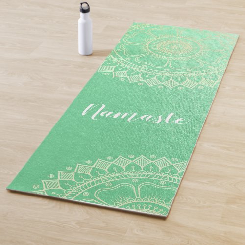 Yoga Meditation Instructor Green Gold Foil Mandala Yoga Mat