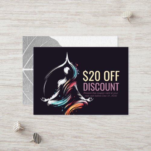 Yoga Meditation Instructor Lotus Pose Brush Stroke Discount Card
