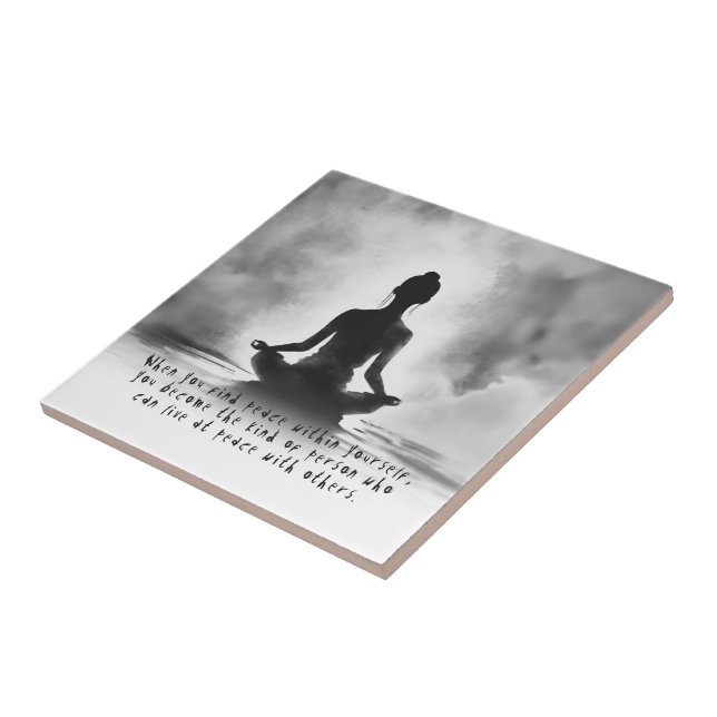 Yoga Meditation Instructor Lotus Pose Ink Painting Ceramic Tile (Side)