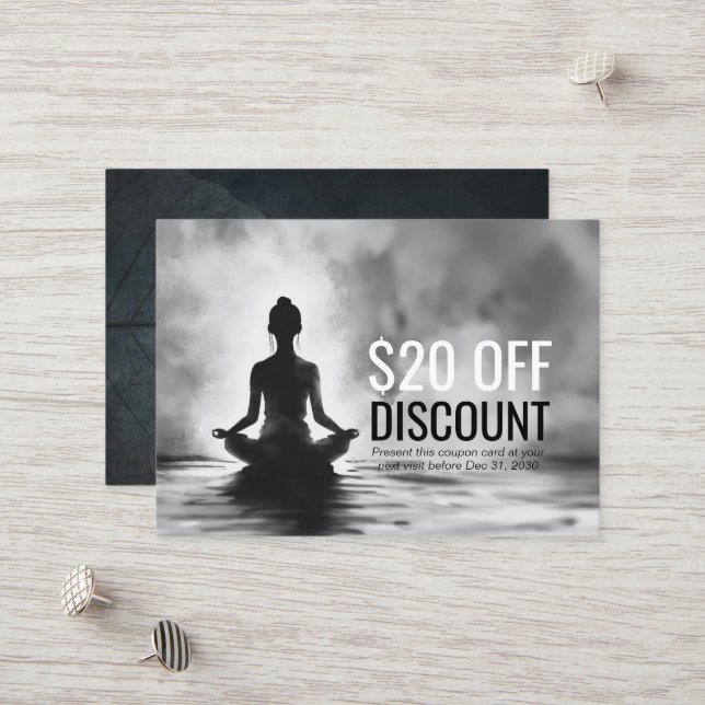 Yoga Meditation Instructor Lotus Pose Ink Painting Discount Card (Front/Back In Situ)