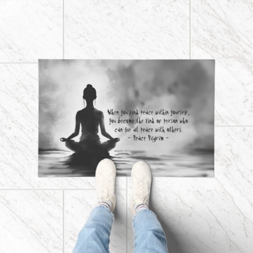 Yoga Meditation Instructor Lotus Pose Ink Painting Doormat