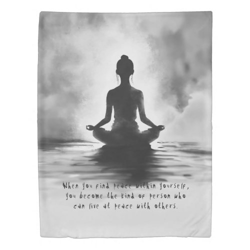 Yoga Meditation Instructor Lotus Pose Ink Painting Duvet Cover