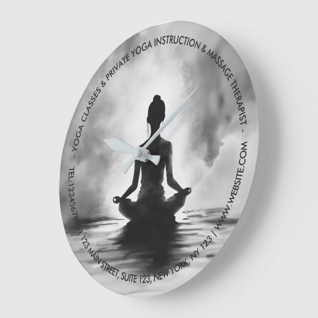 Yoga Meditation Instructor Lotus Pose Ink Painting Large Clock (Angle)