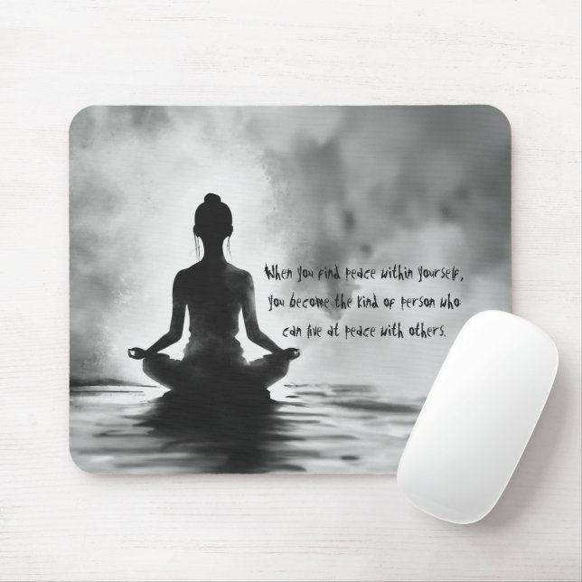 Yoga Meditation Instructor Lotus Pose Ink Painting Mouse Pad (With Mouse)