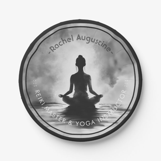 Yoga Meditation Instructor Lotus Pose Ink Painting Paper Plates (Front)