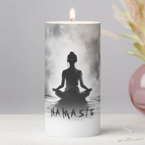 Yoga Meditation Instructor Lotus Pose Ink Painting Pillar Candle