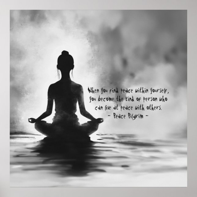Yoga Meditation Instructor Lotus Pose Ink Painting Poster (Front)