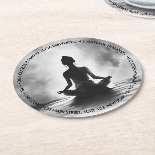 Yoga Meditation Instructor Lotus Pose Ink Painting Round Paper Coaster