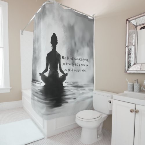 Yoga Meditation Instructor Lotus Pose Ink Painting Shower Curtain