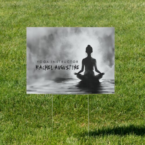 Yoga Meditation Instructor Lotus Pose Ink Painting Sign