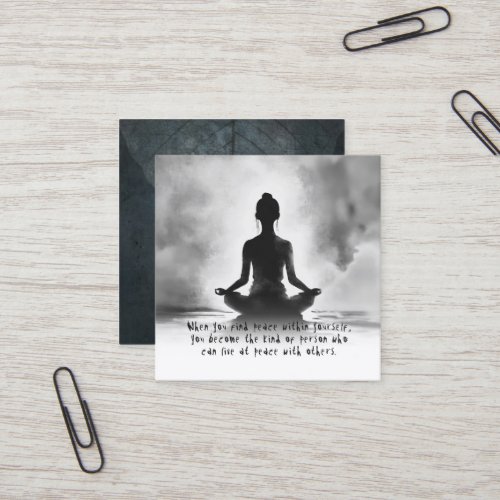 Yoga Meditation Instructor Lotus Pose Ink Painting Square Business Card