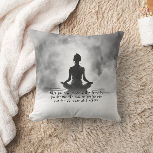 Yoga Meditation Instructor Lotus Pose Ink Painting Throw Pillow