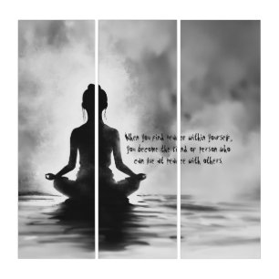 Yoga Meditation Instructor Lotus Pose Ink Painting Triptych