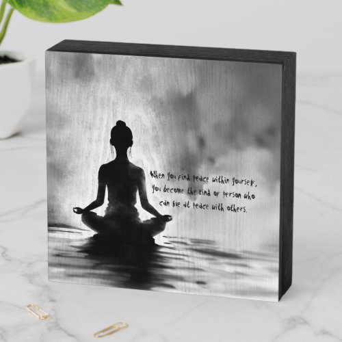 Yoga Meditation Instructor Lotus Pose Ink Painting Wooden Box Sign