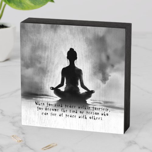 Yoga Meditation Instructor Lotus Pose Ink Painting Wooden Box Sign