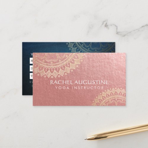 Yoga Meditation Instructor Pink Gold Foil Mandala Appointment Card