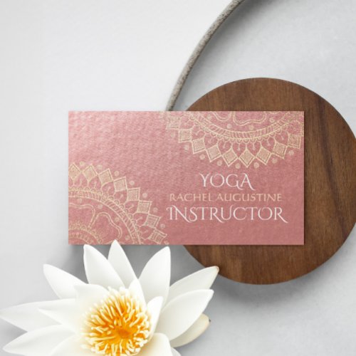 Yoga Meditation Instructor Pink Gold Foil Mandala Business Card