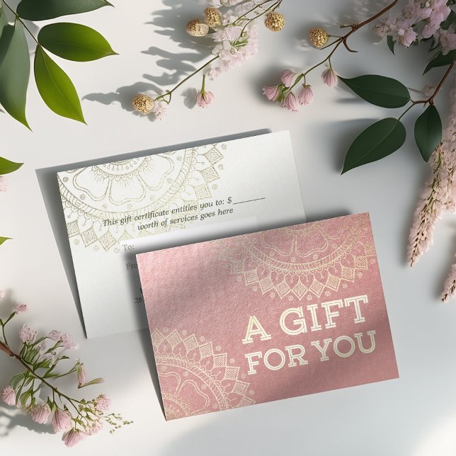 Yoga Meditation Instructor Pink Gold Foil Mandala Discount Card (Creator Uploaded)