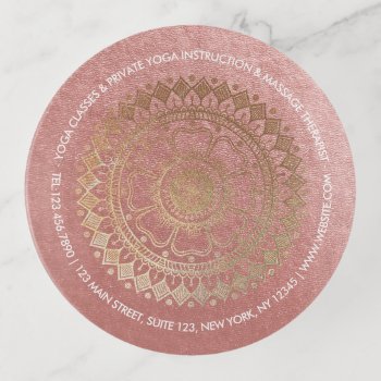Yoga Meditation Instructor Pink Gold Foil Mandala Trinket Tray by ReadyCardCard at Zazzle