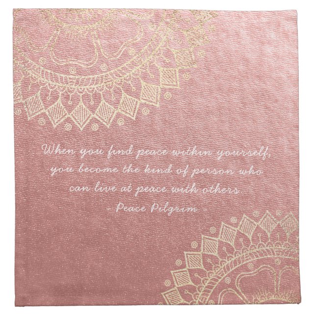 Yoga Meditation Instructor Pink Gold Mandala Quote Cloth Napkin (Front)