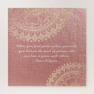 Yoga Meditation Instructor Pink Gold Mandala Quote Jigsaw Puzzle
