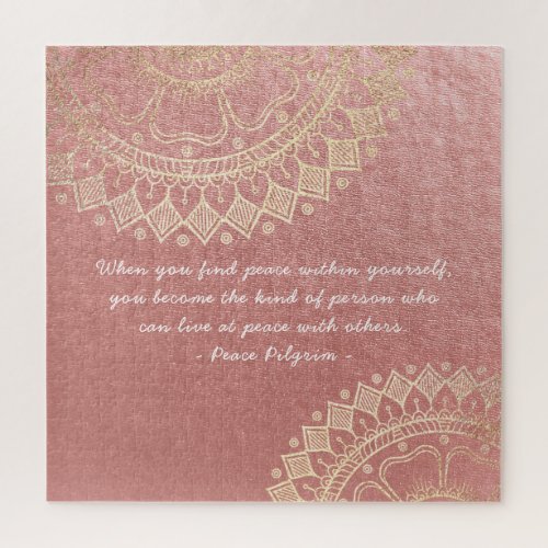 Yoga Meditation Instructor Pink Gold Mandala Quote Jigsaw Puzzle