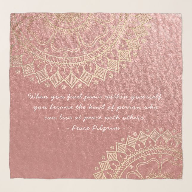 Yoga Meditation Instructor Pink Gold Mandala Quote Scarf (Front)