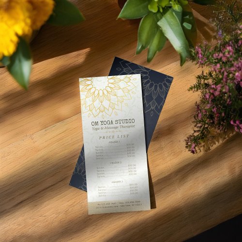 YOGA Meditation Instructor Price List Gold Mandala Rack Card