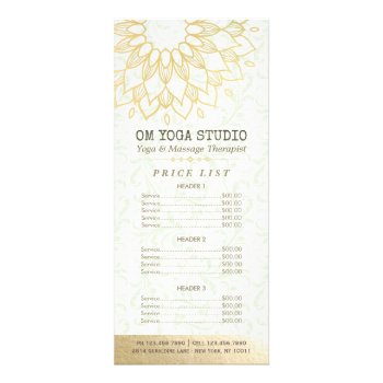 Yoga Meditation Instructor Price List Gold Mandala Rack Card by ReadyCardCard at Zazzle