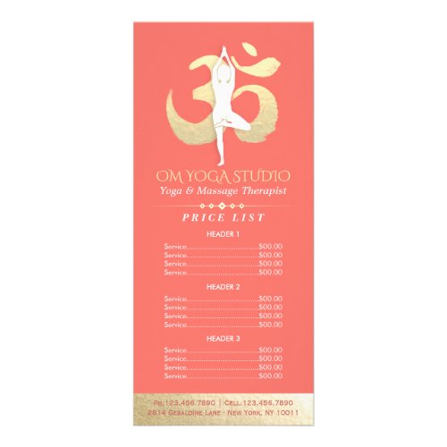 YOGA Meditation Instructor Price List Tree Pose OM Rack Card