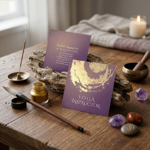 Yoga Meditation Instructor Purple Gold ZEN Symbol Square Business Card