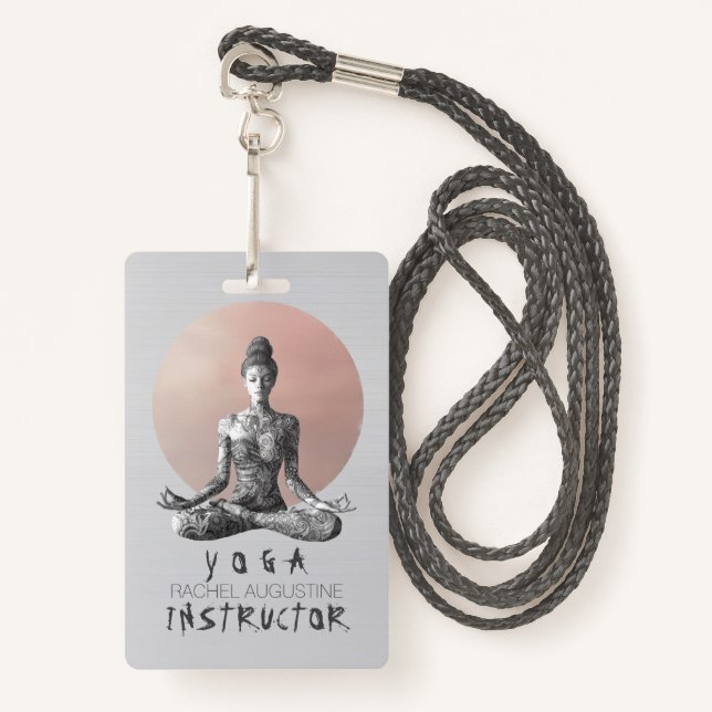 Yoga Meditation Instructor Reiki Master Lotus Pose Badge (Front with Lanyard)
