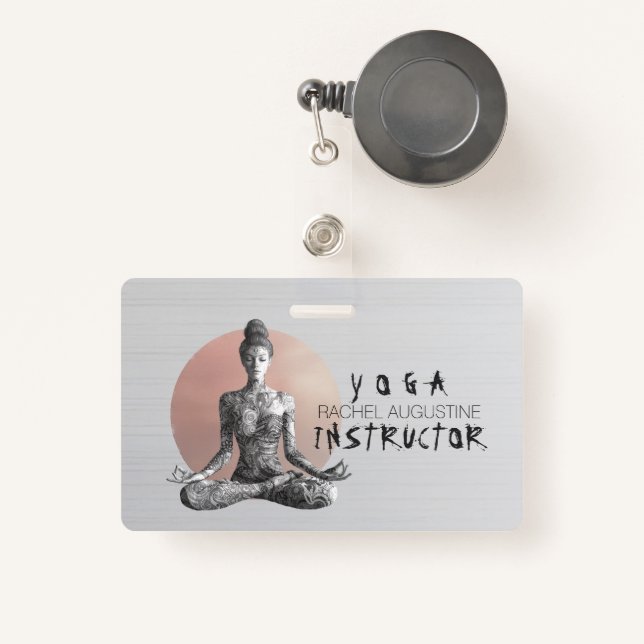 Yoga Meditation Instructor Reiki Master Lotus Pose Badge (Front with Retractable)