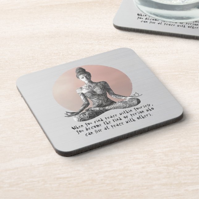 Yoga Meditation Instructor Reiki Master Lotus Pose Beverage Coaster (Left Side)