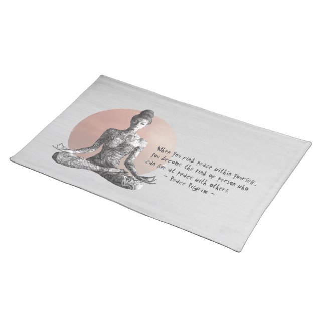 Yoga Meditation Instructor Reiki Master Lotus Pose Cloth Placemat (On Table)