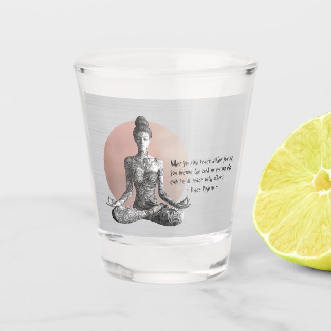 Yoga Meditation Instructor Reiki Master Lotus Pose Shot Glass (Front)