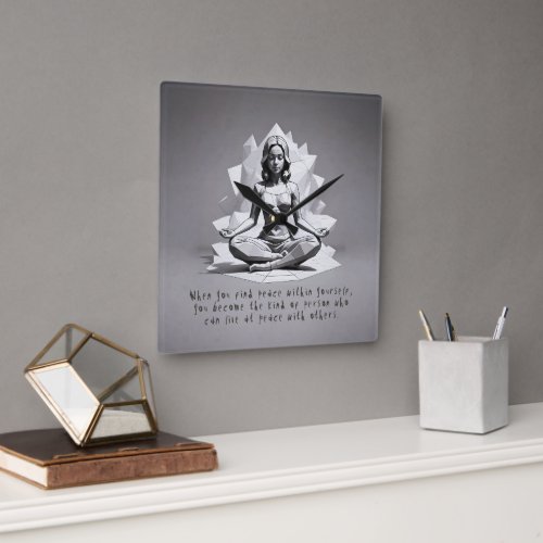 Yoga Meditation Instructor Reiki Master Lotus Pose Square Wall Clock