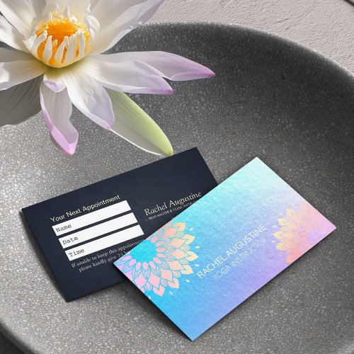 Yoga Meditation Instructor Rose Blue Gold Mandala Appointment Card