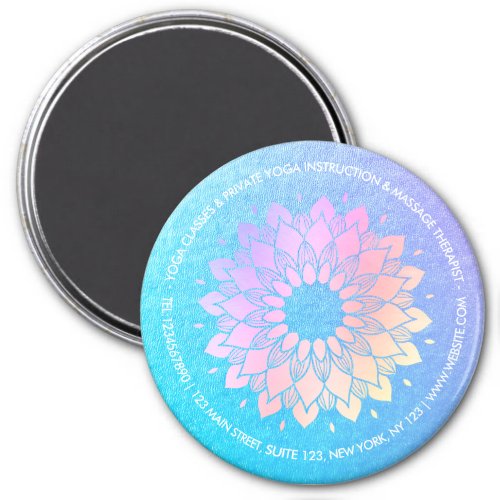 Yoga Meditation Instructor Rose Blue Gold Mandala Magnet