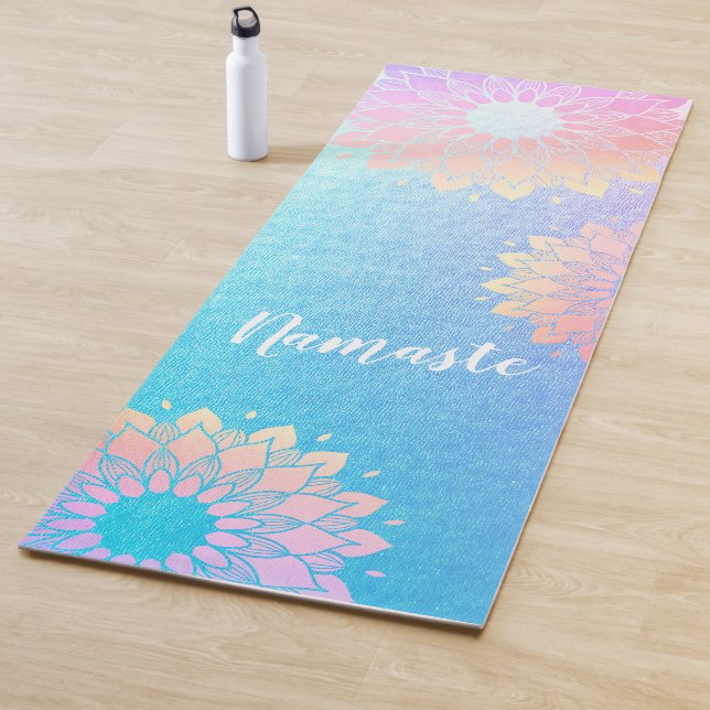 Yoga Meditation Instructor Rose Blue Gold Mandala Mat (In Situ)