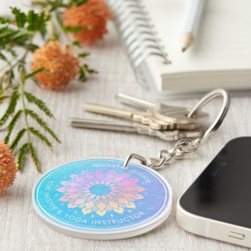 Yoga Meditation Instructor Rose Gold Foil Mandala Keychain