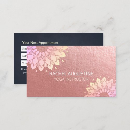 Yoga Meditation Instructor Rose Gold Mandala Lotus Appointment Card