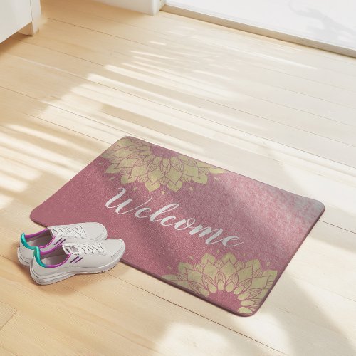 Yoga Meditation Instructor Rose Gold Mandala Lotus Doormat