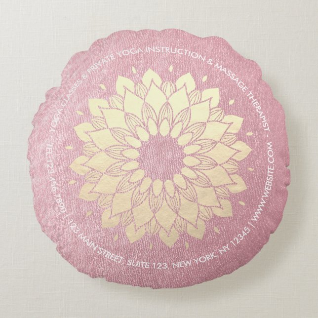 Yoga Meditation Instructor Rose Gold Mandala Lotus Round Pillow (Front)