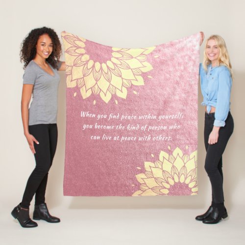 Yoga Meditation Instructor Rose Gold Mandala Quote Fleece Blanket