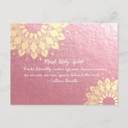 Yoga Meditation Instructor Rose Gold Mandala Quote Postcard