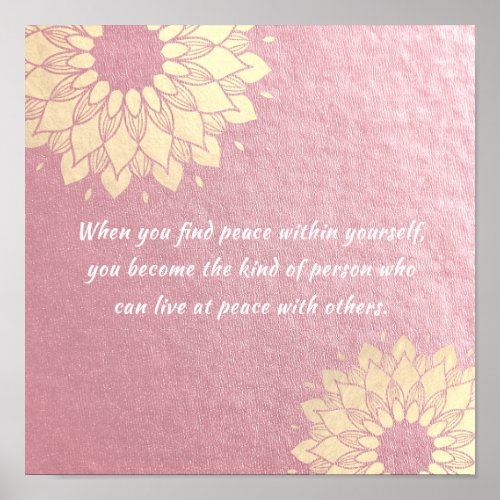 Yoga Meditation Instructor Rose Gold Mandala Quote Poster